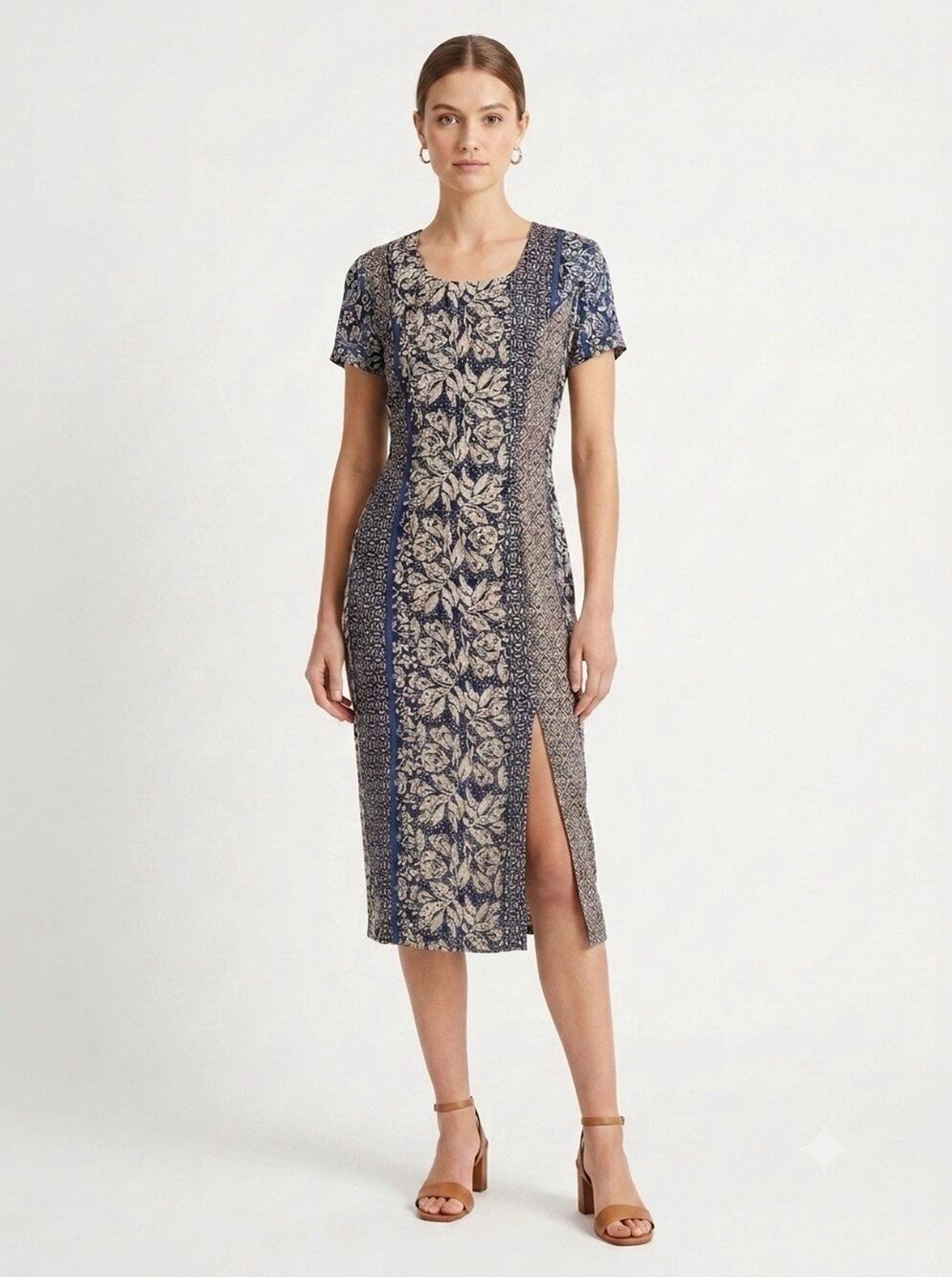 VTG La Femme Blue Cream Floral Mixed Print Maxi Dress Designer Size 5 Luxury